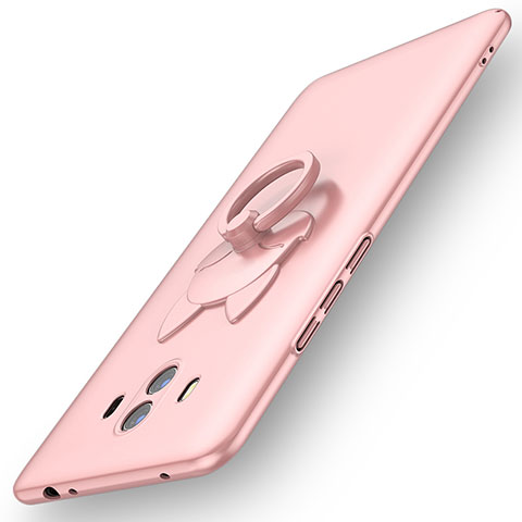 Custodia Plastica Rigida Cover Opaca con Anello Supporto A01 per Huawei Mate 10 Oro Rosa