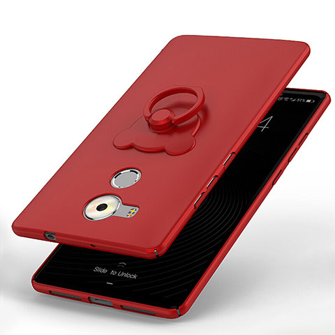 Custodia Plastica Rigida Cover Opaca con Anello Supporto A01 per Huawei Mate 8 Rosso