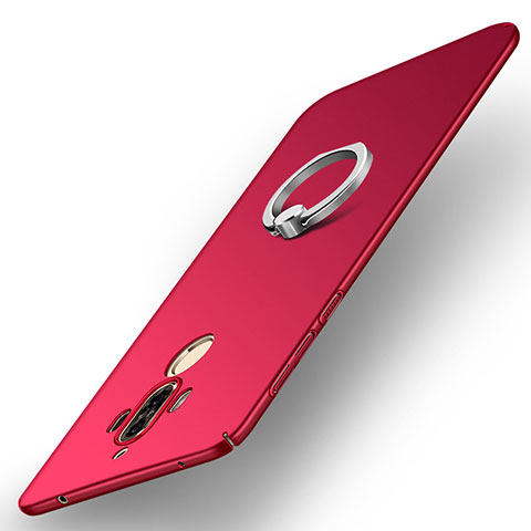 Custodia Plastica Rigida Cover Opaca con Anello Supporto A01 per Huawei Mate 9 Rosso