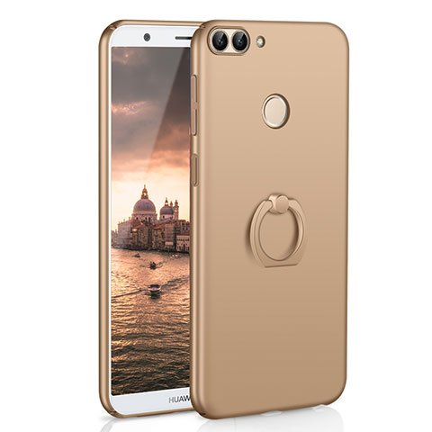 Custodia Plastica Rigida Cover Opaca con Anello Supporto A01 per Huawei P Smart Oro