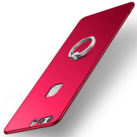 Custodia Plastica Rigida Cover Opaca con Anello Supporto A01 per Huawei P9 Plus Rosso