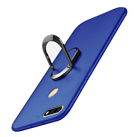 Custodia Plastica Rigida Cover Opaca con Anello Supporto A01 per Huawei Y7 (2018) Blu