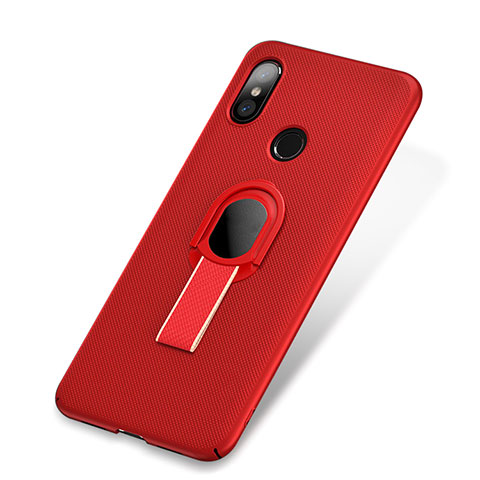 Custodia Plastica Rigida Cover Opaca con Anello Supporto A01 per Xiaomi Mi 8 Rosso