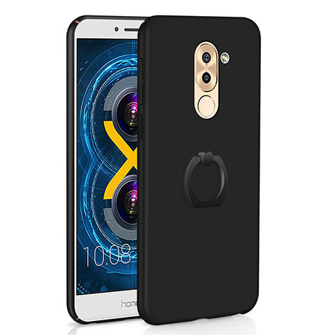 Custodia Plastica Rigida Cover Opaca con Anello Supporto A02 per Huawei Mate 9 Lite Nero