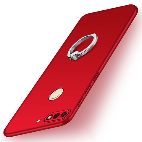 Custodia Plastica Rigida Cover Opaca con Anello Supporto A02 per Huawei Y7 (2018) Rosso