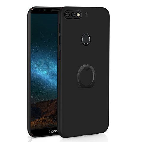 Custodia Plastica Rigida Cover Opaca con Anello Supporto A03 per Huawei Enjoy 8 Nero