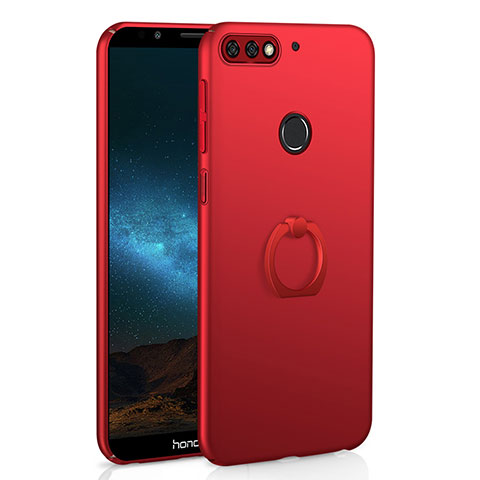 Custodia Plastica Rigida Cover Opaca con Anello Supporto A03 per Huawei Honor 7C Rosso