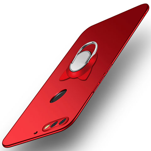 Custodia Plastica Rigida Cover Opaca con Anello Supporto A04 per Huawei Enjoy 8 Rosso