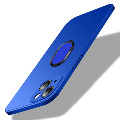 Custodia Plastica Rigida Cover Opaca con Magnetico Anello Supporto A01 per Apple iPhone 13 Blu