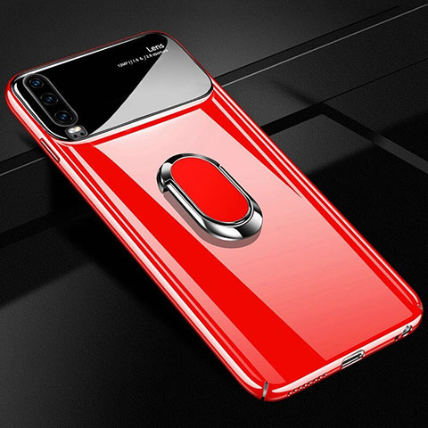 Custodia Plastica Rigida Cover Opaca con Magnetico Anello Supporto A01 per Huawei P30 Rosso