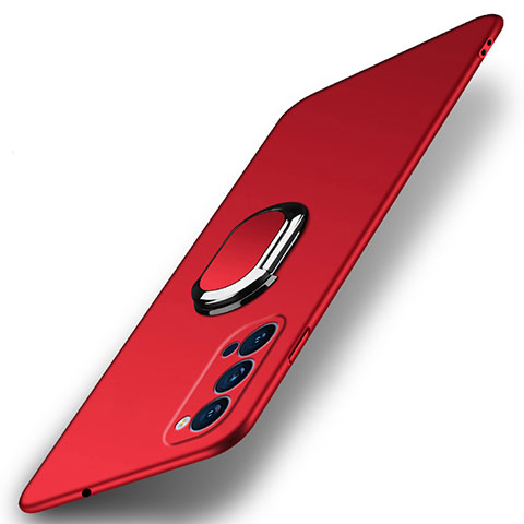 Custodia Plastica Rigida Cover Opaca con Magnetico Anello Supporto A01 per Oppo Reno4 Pro 5G Rosso