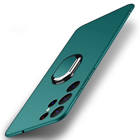 Custodia Plastica Rigida Cover Opaca con Magnetico Anello Supporto A01 per Samsung Galaxy S21 Ultra 5G Verde