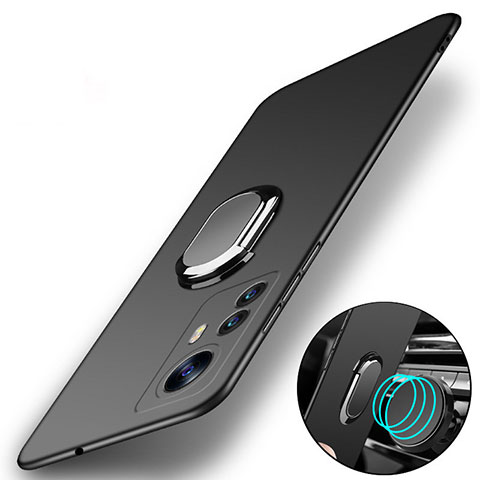 Custodia Plastica Rigida Cover Opaca con Magnetico Anello Supporto A01 per Xiaomi Mi 12 5G Nero