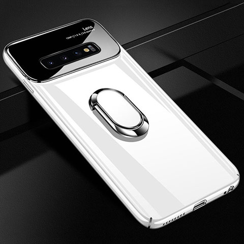 Custodia Plastica Rigida Cover Opaca con Magnetico Anello Supporto A02 per Samsung Galaxy S10 5G Bianco