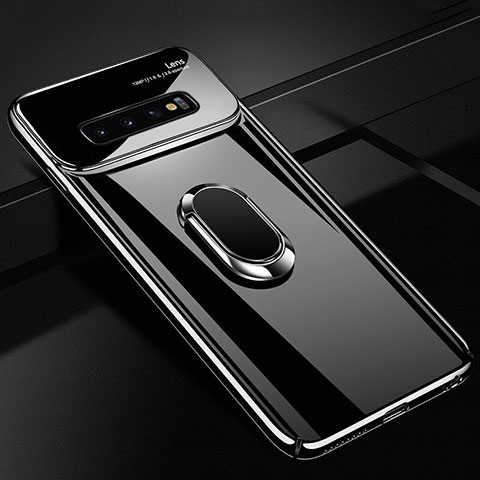 Custodia Plastica Rigida Cover Opaca con Magnetico Anello Supporto A02 per Samsung Galaxy S10 Nero