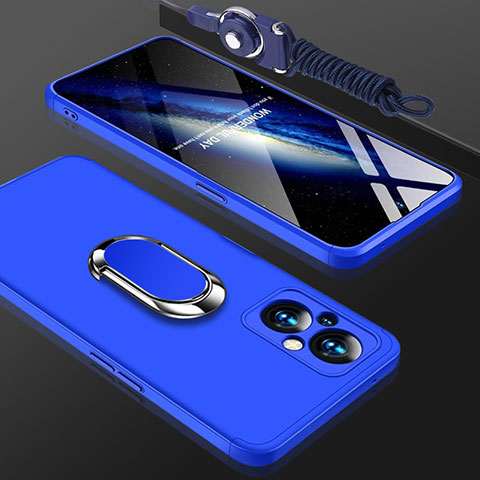 Custodia Plastica Rigida Cover Opaca con Magnetico Anello Supporto GK1 per Oppo Reno8 Lite 5G Blu