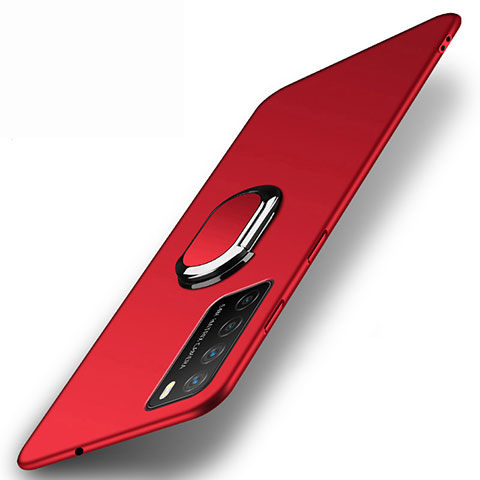 Custodia Plastica Rigida Cover Opaca con Magnetico Anello Supporto P01 per Huawei Honor Play4 5G Rosso