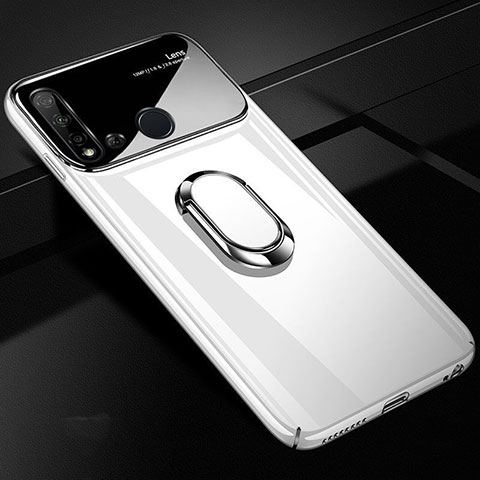 Custodia Plastica Rigida Cover Opaca con Magnetico Anello Supporto P01 per Huawei P20 Lite (2019) Bianco