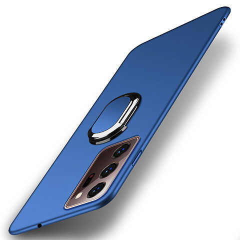 Custodia Plastica Rigida Cover Opaca con Magnetico Anello Supporto P01 per Samsung Galaxy Note 20 Ultra 5G Blu
