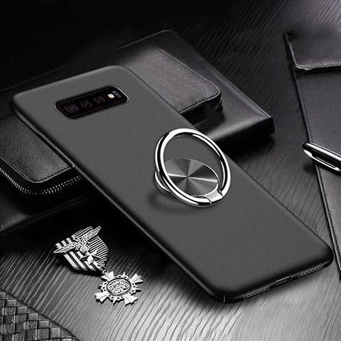 Custodia Plastica Rigida Cover Opaca con Magnetico Anello Supporto P01 per Samsung Galaxy S10 Nero