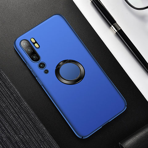 Custodia Plastica Rigida Cover Opaca con Magnetico Anello Supporto P01 per Xiaomi Mi Note 10 Pro Blu