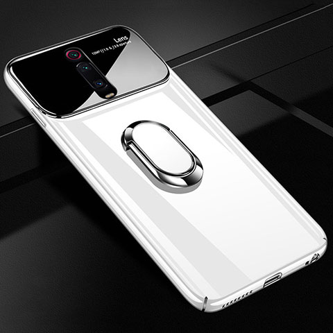 Custodia Plastica Rigida Cover Opaca con Magnetico Anello Supporto P01 per Xiaomi Redmi K20 Pro Bianco