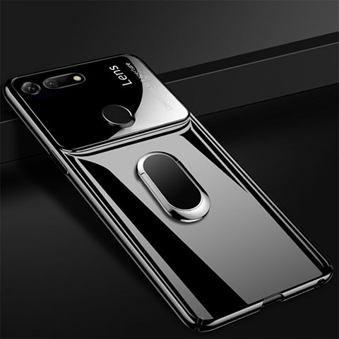 Custodia Plastica Rigida Cover Opaca con Magnetico Anello Supporto P02 per Huawei Honor V20 Nero