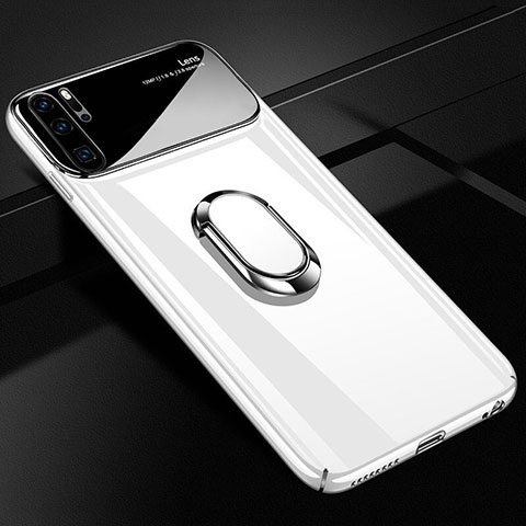 Custodia Plastica Rigida Cover Opaca con Magnetico Anello Supporto P02 per Huawei P30 Pro Bianco