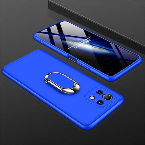 Custodia Plastica Rigida Cover Opaca con Magnetico Anello Supporto P02 per Xiaomi Mi 11 5G Blu