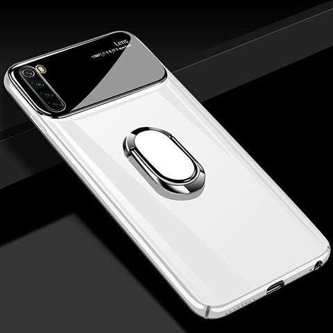 Custodia Plastica Rigida Cover Opaca con Magnetico Anello Supporto P03 per Xiaomi Redmi Note 8 (2021) Bianco