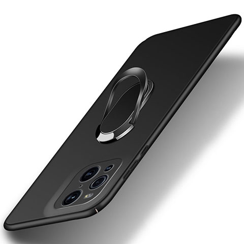 Custodia Plastica Rigida Cover Opaca con Magnetico Anello Supporto per Oppo Find X3 Pro 5G Nero