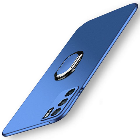 Custodia Plastica Rigida Cover Opaca con Magnetico Anello Supporto per Oppo Reno6 5G Blu