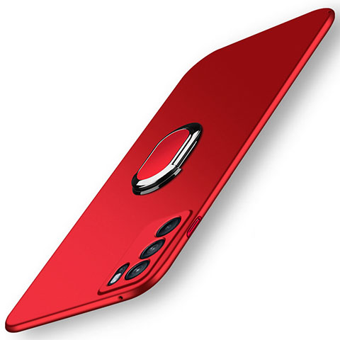 Custodia Plastica Rigida Cover Opaca con Magnetico Anello Supporto per Oppo Reno6 Pro 5G India Rosso