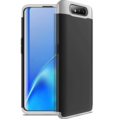 Custodia Plastica Rigida Cover Opaca Fronte e Retro 360 Gradi C01 per Samsung Galaxy A80 Argento e Nero