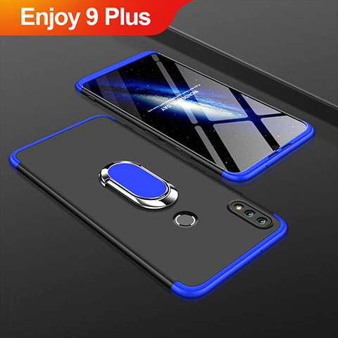 Custodia Plastica Rigida Cover Opaca Fronte e Retro 360 Gradi con Anello Supporto per Huawei Enjoy 9 Plus Blu e Nero