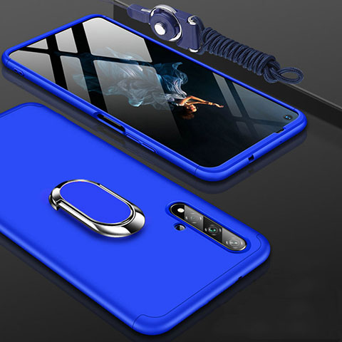 Custodia Plastica Rigida Cover Opaca Fronte e Retro 360 Gradi con Anello Supporto per Huawei Honor 20 Blu