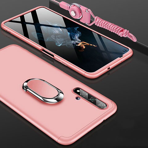 Custodia Plastica Rigida Cover Opaca Fronte e Retro 360 Gradi con Anello Supporto per Huawei Honor 20 Oro Rosa