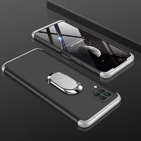 Custodia Plastica Rigida Cover Opaca Fronte e Retro 360 Gradi con Anello Supporto per Huawei P40 Lite Argento e Nero