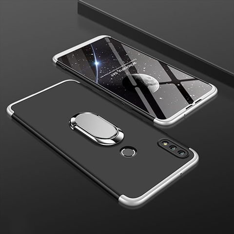 Custodia Plastica Rigida Cover Opaca Fronte e Retro 360 Gradi con Anello Supporto per Huawei Y9 (2019) Argento