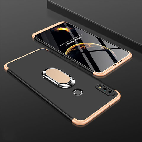 Custodia Plastica Rigida Cover Opaca Fronte e Retro 360 Gradi con Anello Supporto per Huawei Y9 (2019) Oro e Nero