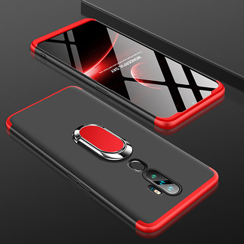 Custodia Plastica Rigida Cover Opaca Fronte e Retro 360 Gradi con Anello Supporto per Oppo A11X Rosso e Nero