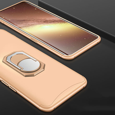 Custodia Plastica Rigida Cover Opaca Fronte e Retro 360 Gradi con Anello Supporto per Oppo Find X Super Flash Edition Oro