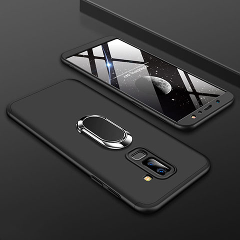 Custodia Plastica Rigida Cover Opaca Fronte e Retro 360 Gradi con Anello Supporto per Samsung Galaxy A6 Plus (2018) Nero