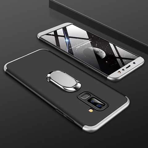 Custodia Plastica Rigida Cover Opaca Fronte e Retro 360 Gradi con Anello Supporto per Samsung Galaxy A6 Plus Argento