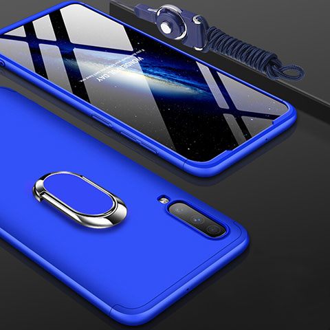 Custodia Plastica Rigida Cover Opaca Fronte e Retro 360 Gradi con Anello Supporto per Samsung Galaxy A70 Blu