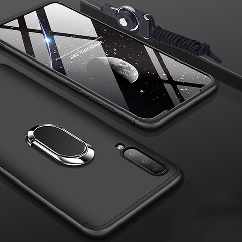Custodia Plastica Rigida Cover Opaca Fronte e Retro 360 Gradi con Anello Supporto per Samsung Galaxy A70 Nero