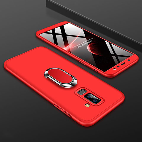 Custodia Plastica Rigida Cover Opaca Fronte e Retro 360 Gradi con Anello Supporto per Samsung Galaxy A9 Star Lite Rosso