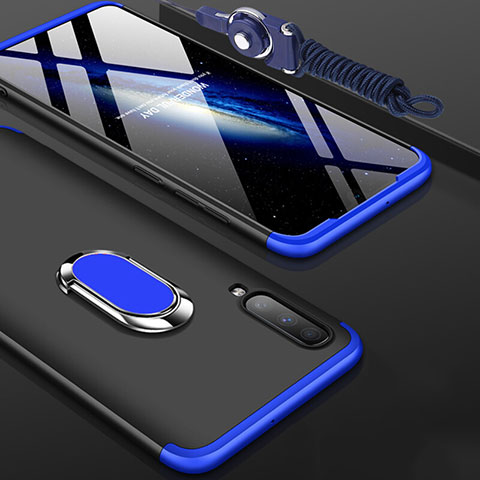 Custodia Plastica Rigida Cover Opaca Fronte e Retro 360 Gradi con Anello Supporto per Samsung Galaxy A90 5G Blu e Nero
