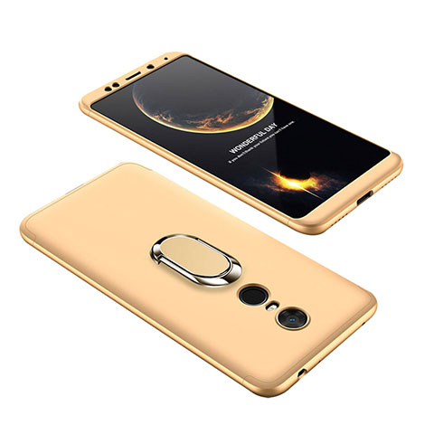 Custodia Plastica Rigida Cover Opaca Fronte e Retro 360 Gradi con Anello Supporto per Xiaomi Redmi 5 Plus Oro