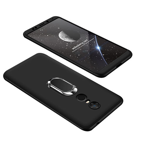 Custodia Plastica Rigida Cover Opaca Fronte e Retro 360 Gradi con Anello Supporto per Xiaomi Redmi Note 5 Indian Version Nero